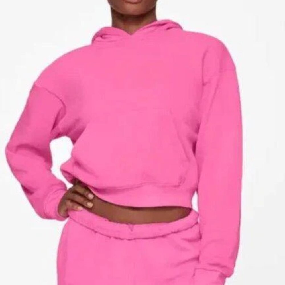 Skims Drapey French Terry Pullover Hoodie Hot Pink S
